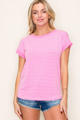 Pink Striped Terry Maternity Short Sleeve Top
