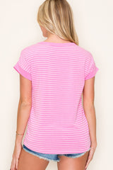 Pink Striped Terry Short Sleeve Top