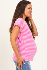 Pink Striped Terry Maternity Short Sleeve Top