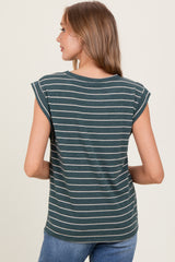 Olive Striped Terry Short Sleeve Top