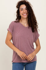 Mauve Terry V-Neck Short Sleeve Top