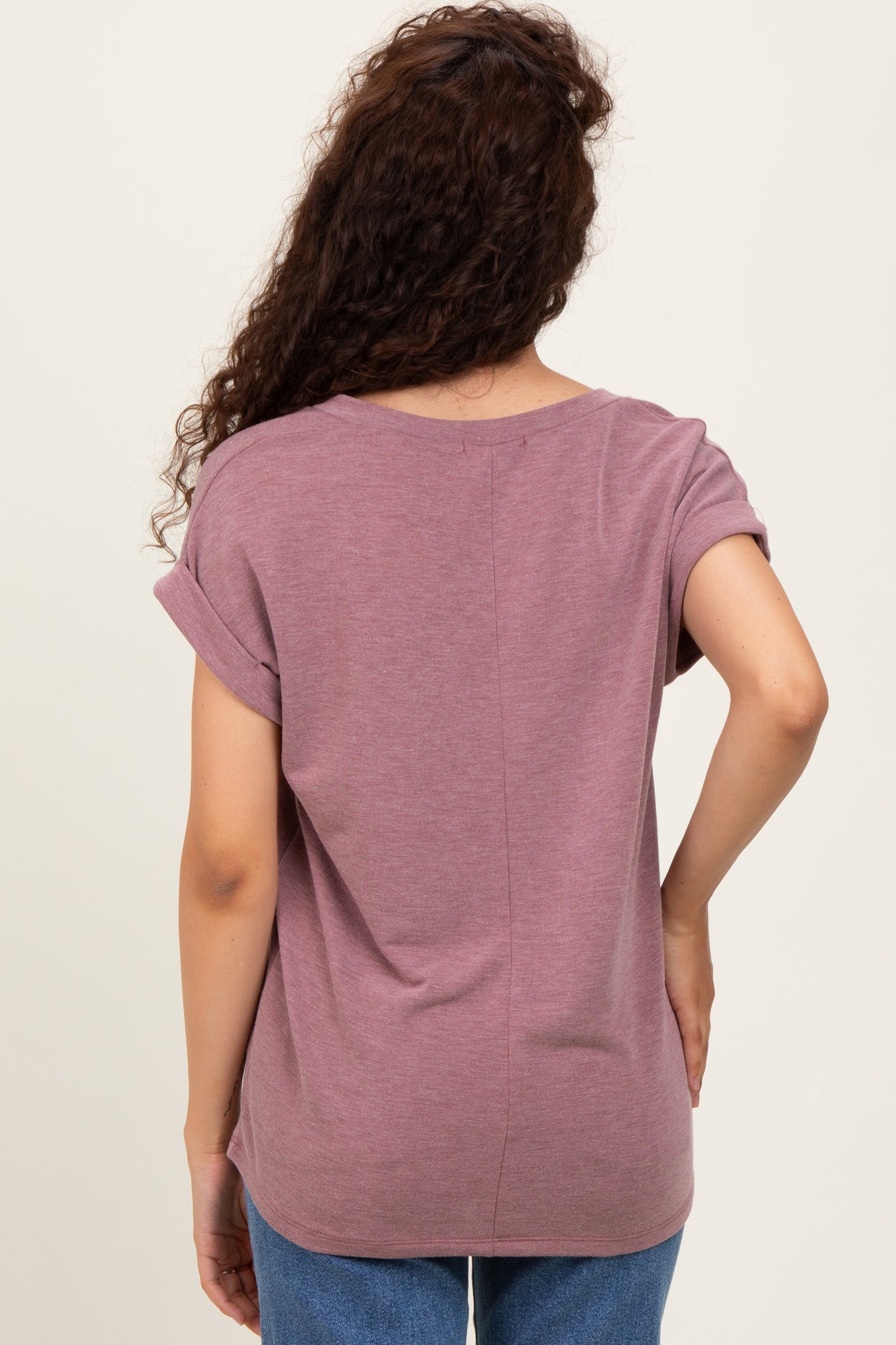 Mauve Terry V-Neck Short Sleeve Top