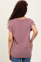 Mauve Terry V-Neck Short Sleeve Top