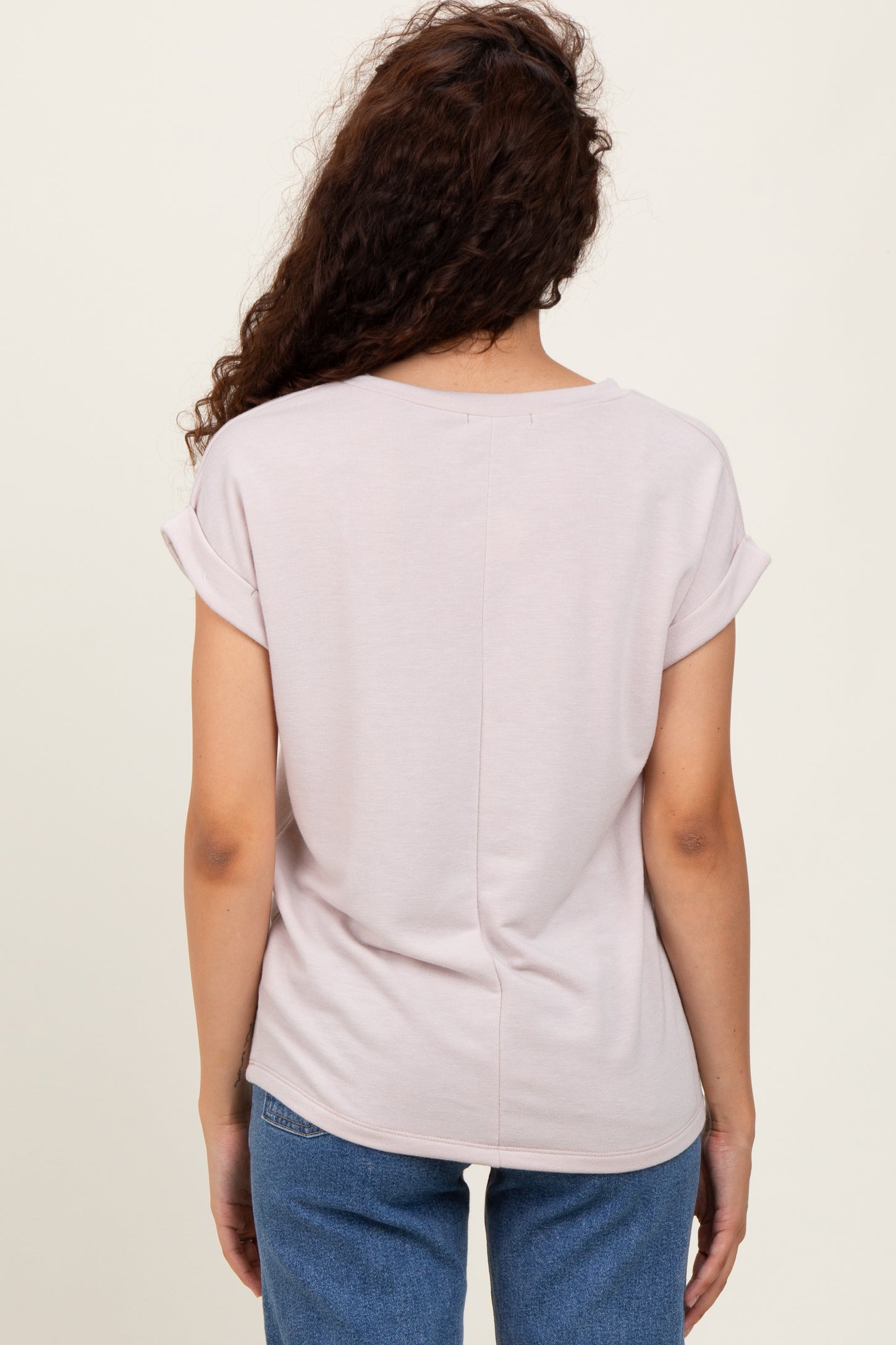 Taupe Terry V-Neck Short Sleeve Top