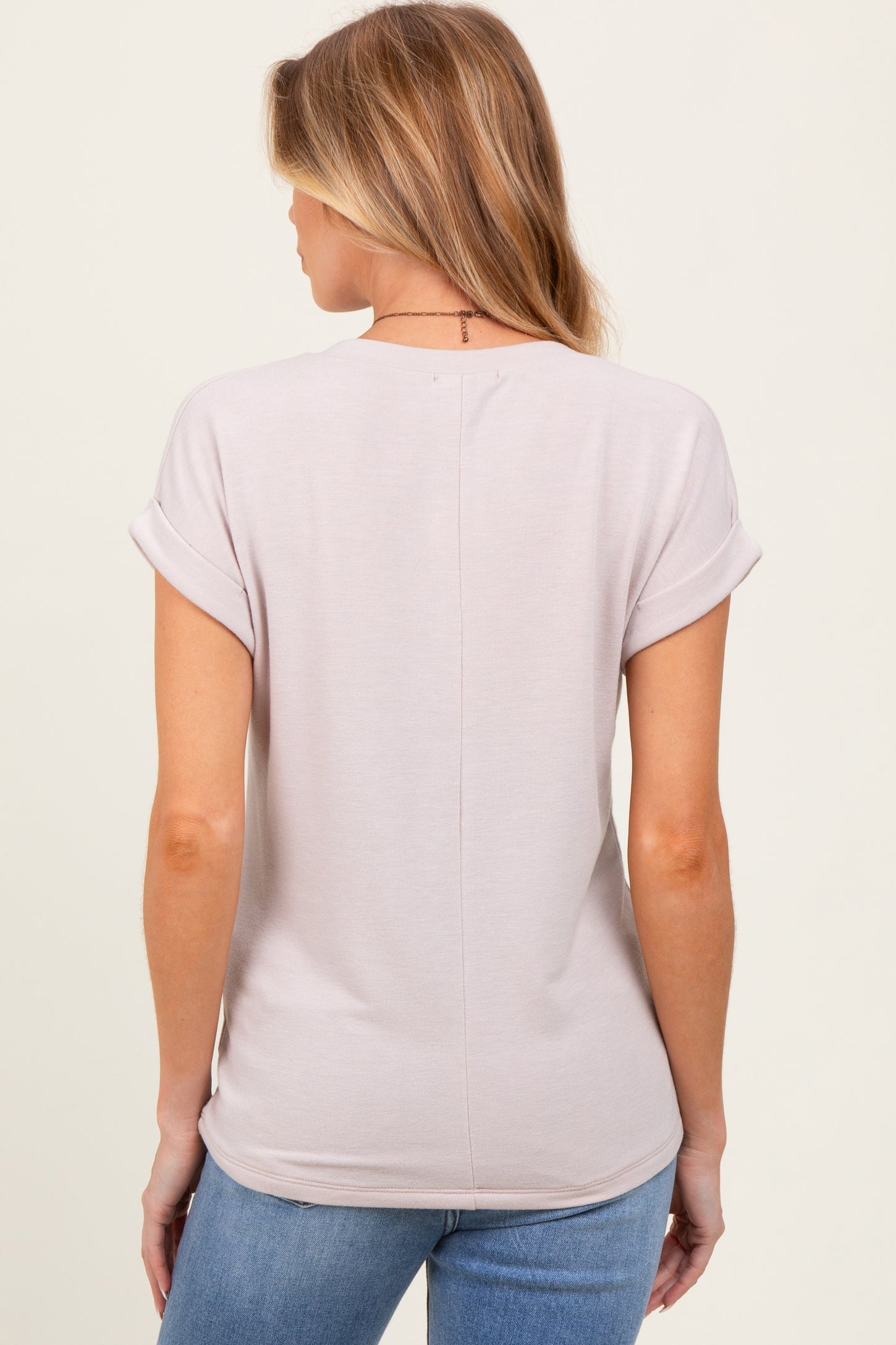 Taupe Terry V-Neck Maternity Short Sleeve Top