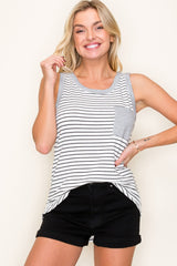 Black Striped Front Pocket Tank Top