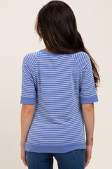Blue Terry Striped Raglan Sleeve Maternity Top