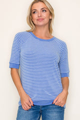 Blue Terry Striped Raglan Sleeve Top
