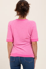 Pink Terry Striped Raglan Sleeve Maternity Top