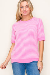 Pink Terry Striped Raglan Sleeve Top