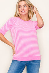 Pink Terry Striped Raglan Sleeve Top