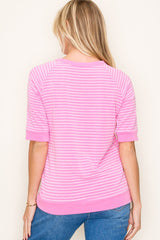 Pink Terry Striped Raglan Sleeve Top