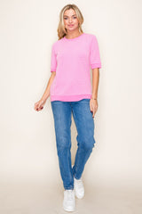Pink Terry Striped Raglan Sleeve Top