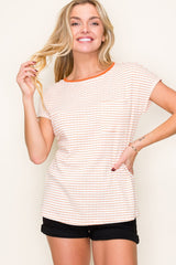 Orange Striped Knit Maternity Short Sleeve Top