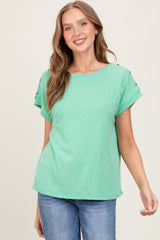 Green Button Shoulder Detail Maternity Short Sleeve Top