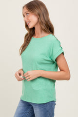 Green Button Shoulder Detail Short Sleeve Top