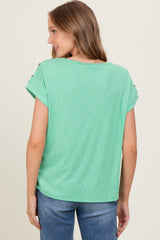 Green Button Shoulder Detail Short Sleeve Top