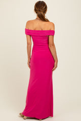 Fuchsia Off Shoulder Seashell Pendant Maxi Dress