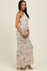 Cream One Shoulder Ruched Maxi Dress