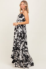 Black/ White Vintage Floral Smocked Top Sleeveless Maxi Dress