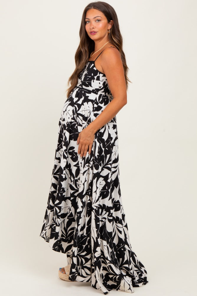 Black/ White Vintage Floral Smocked Top Sleeveless Maternity Maxi Dress