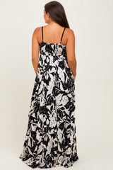 Black/ White Vintage Floral Smocked Top Sleeveless Maternity Maxi Dress