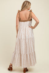 Mocha/White Ditzy Floral Sleeveless Tiered Maternity Maxi Dress