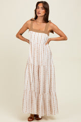 Mocha/White Ditzy Floral Sleeveless Tiered Maternity Maxi Dress