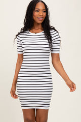 White Striped Ribbed Knit Short Sleeve Maternity Mini Dress