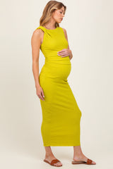 Lime Textured Shoulder Detail Maternity Midi Dress
