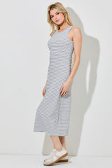 Navy Striped Dot Midi Dress