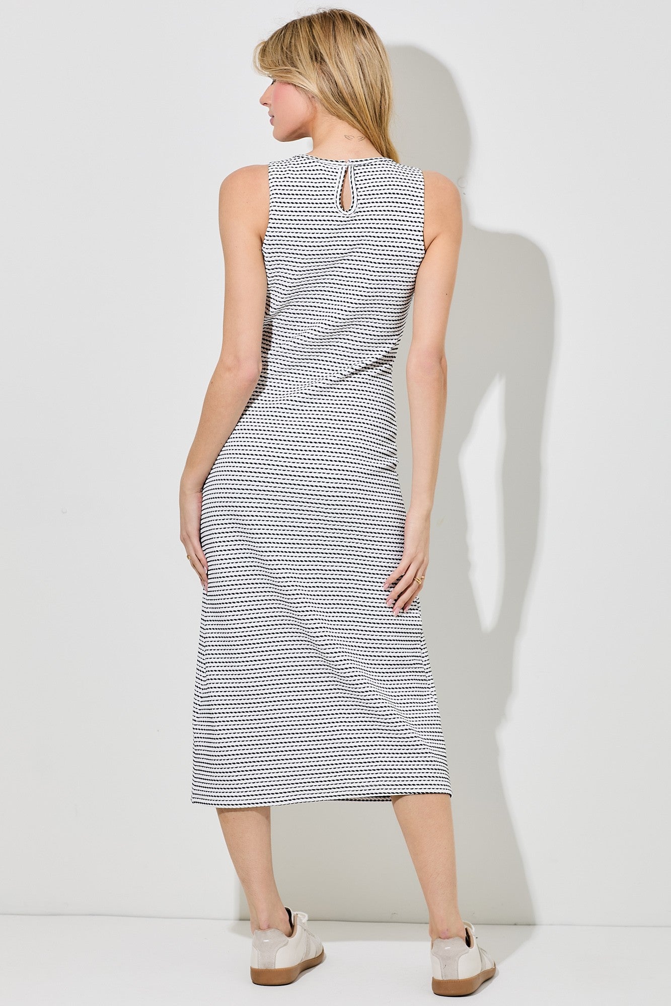 Navy Striped Dot Midi Dress