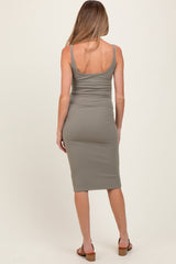 Light Olive Double Layer Heavy Ribbed Sleeveless Maternity Dress