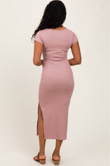 Mauve Short Sleeve Side Slit Maxi Dress