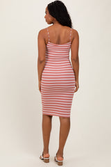 Mauve Striped Sleeveless Double Layered Midi Dress