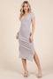 Taupe Scoop Neck Short Sleeve Mineral Wash Midi Dress