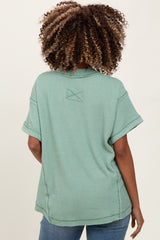 Light Olive Ribbed Raw Hem Maternity Short Sleeve Top