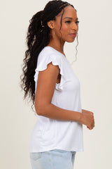 White Basic Short Flutter Sleeve Maternity Tee