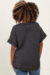 Charcoal Ribbed Raw Hem Maternity Short Sleeve Top