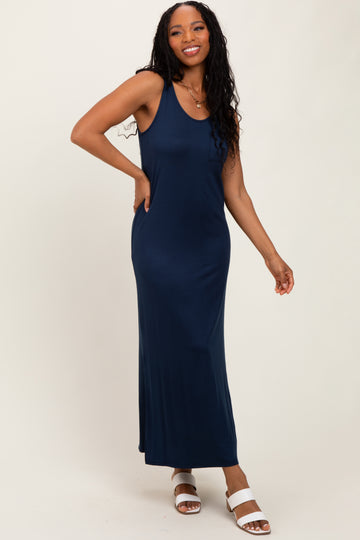 Navy Basic Pocket Sleeveless Maxi Dress