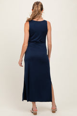 Navy Basic Pocket Sleeveless Maternity Maxi Dress