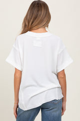 White Ribbed Raw Hem Maternity Short Sleeve Top