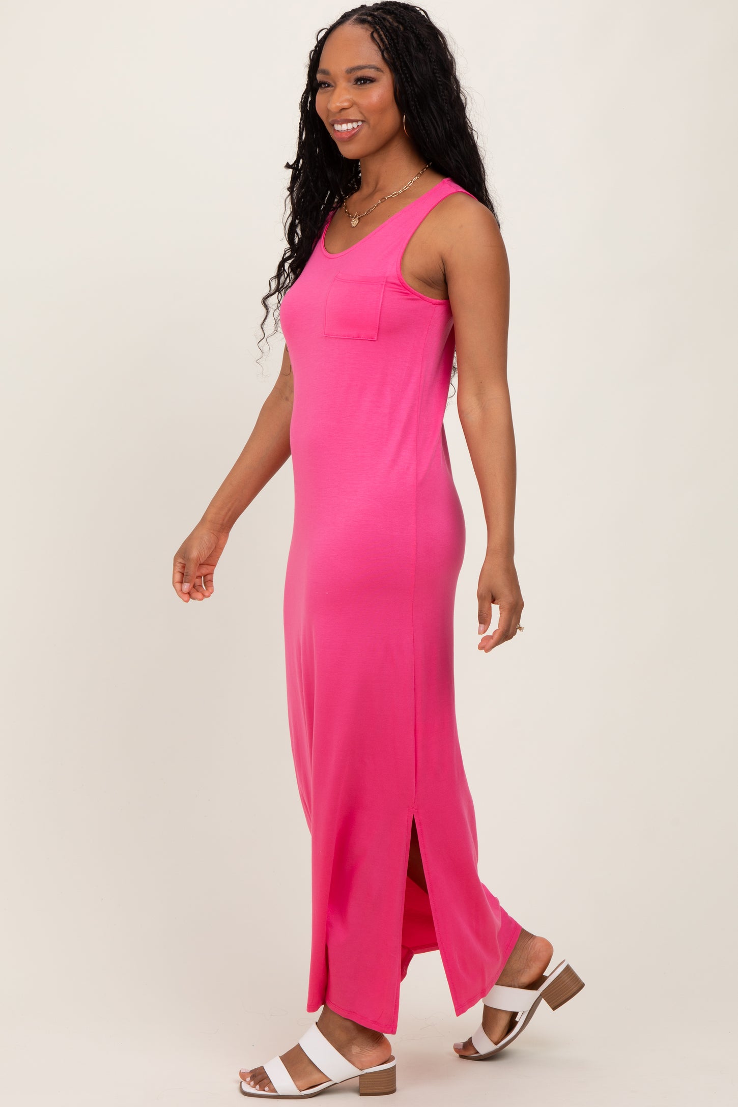 Fuchsia Basic Pocket Sleeveless Maxi Dress