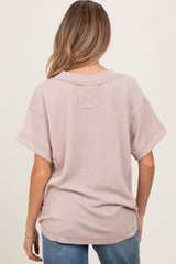 Beige Ribbed Raw Hem Maternity Short Sleeve Top