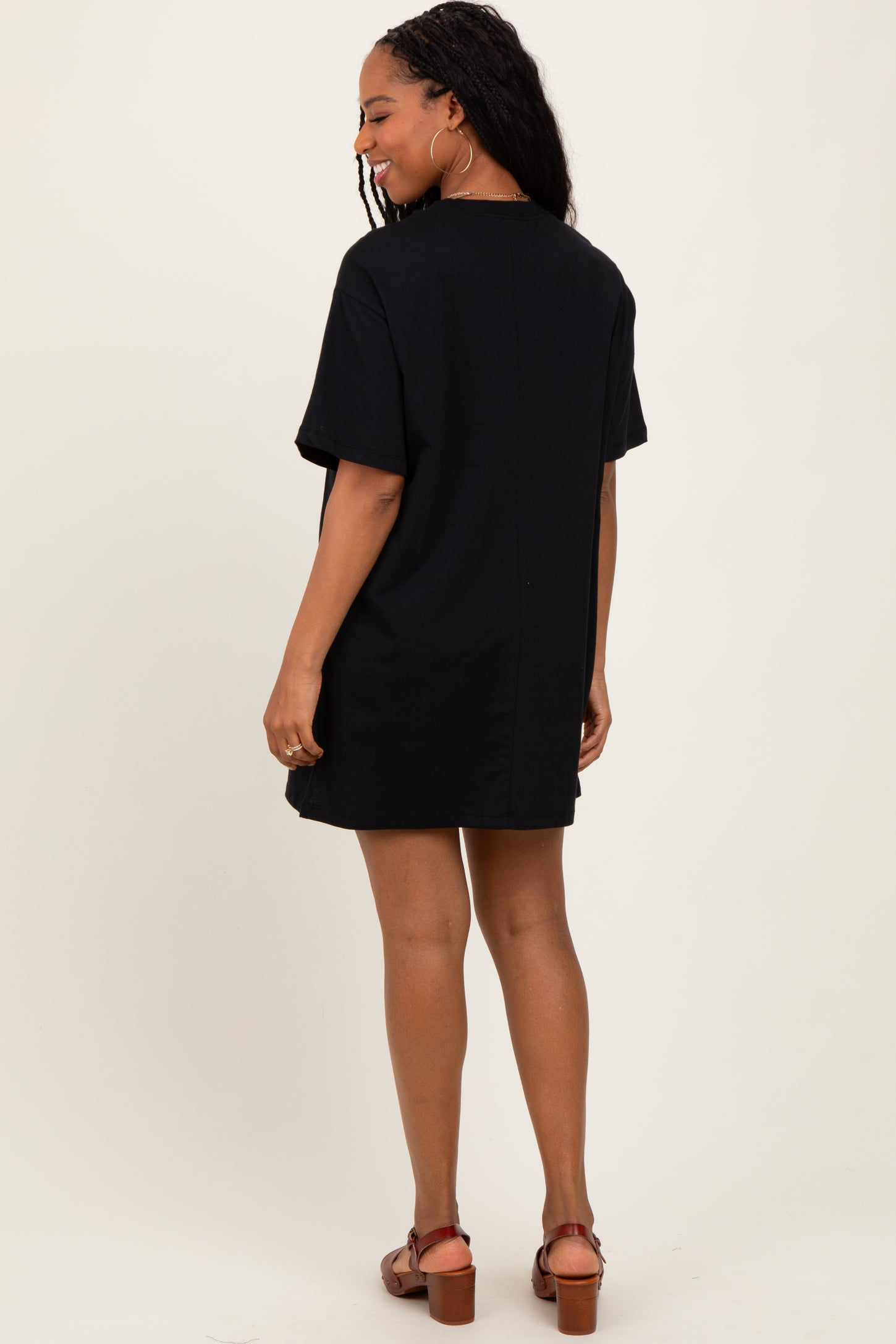 Black Crewneck Short Sleeve T-Shirt Dress
