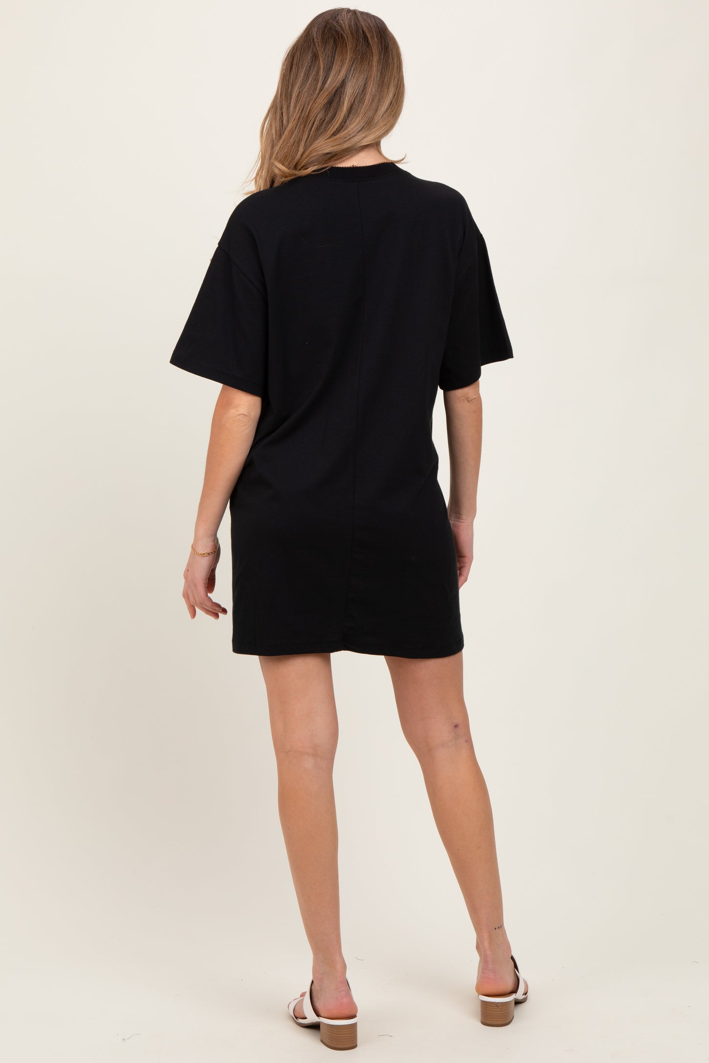 Black Crewneck Short Sleeve Maternity T-Shirt Dress