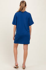 Light Navy Crewneck Short Sleeve Maternity T-Shirt Dress