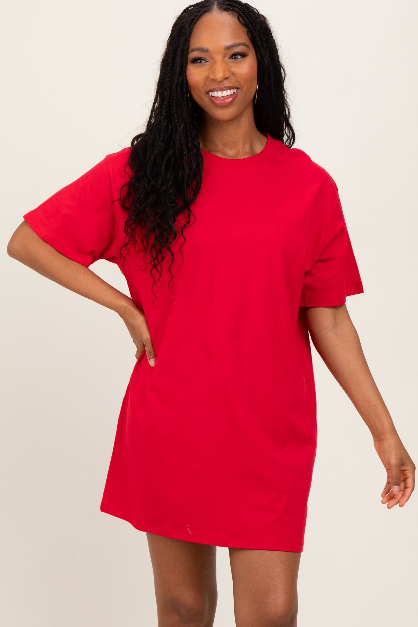 Red Crewneck Short Sleeve T-Shirt Dress