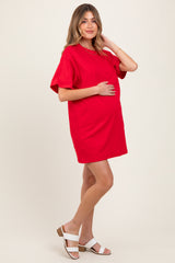 Red Crewneck Short Sleeve Maternity T-Shirt Dress