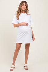 White Crewneck Short Sleeve Maternity T-Shirt Dress